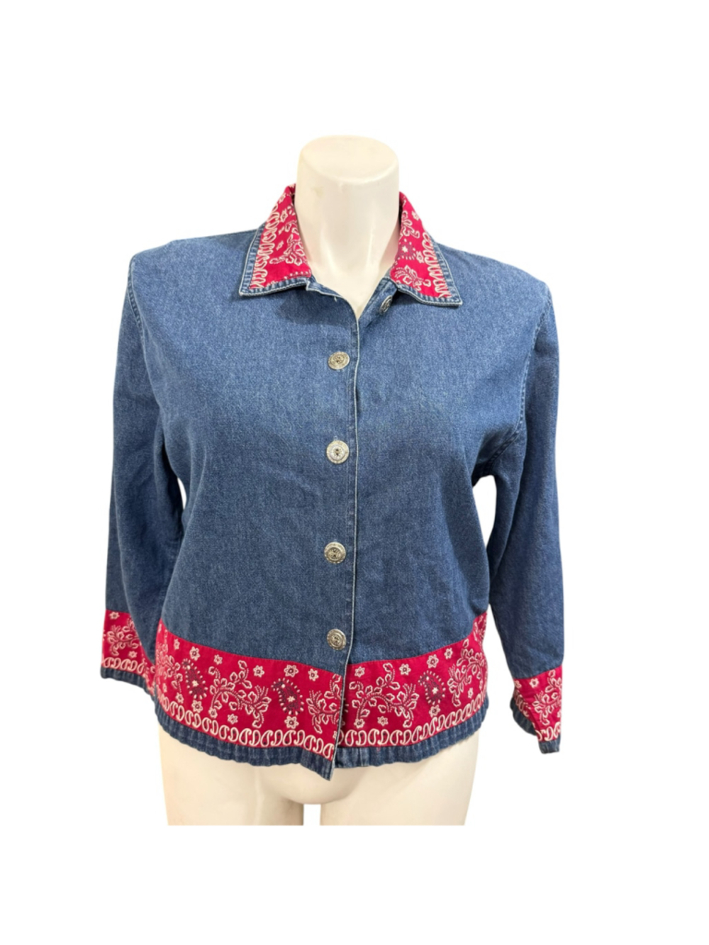 Vintage Tantrums Denim Jacket Bandana Trim Western Button Front Women’s L